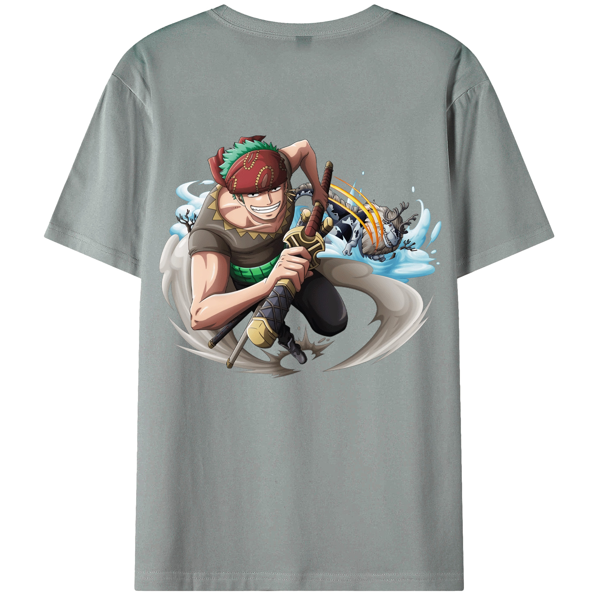 ワンピース ロロノア・ゾロ ONE PIECE Roronoa Zoro 綿100％ メンズ半袖Tシャツ（バックプリント） 通気性